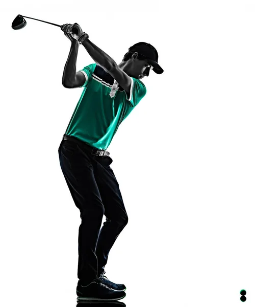 Homem Golf golfista golfe isolado sombra silhueta branco fundo — Fotografia de Stock