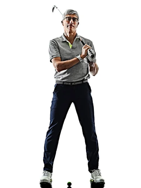 Senior uomo golfista golf ombra silhouette isolato bianco indietro — Foto Stock