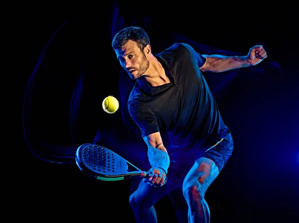 Paddle tennis giocatore uomo luce pittura isolato nero sfondo — Foto Stock