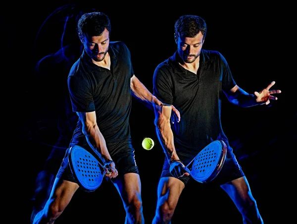 Paddle tennisspeler man licht schilderij geïsoleerde zwarte achtergrond — Stockfoto