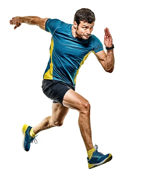 Zralé muž běh běžec jogging jogger izolované bílé pozadí — Stock fotografie