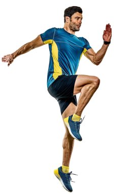 Yetişkin adam koşucu koşucusu izole edilmiş beyaz arkaplan
