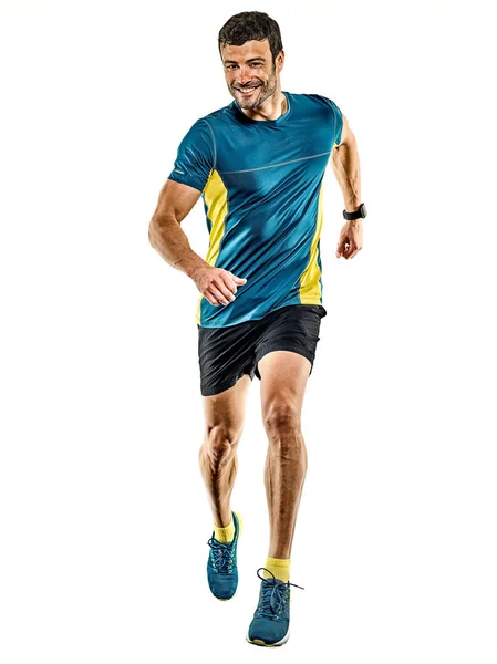 Volwassen man running runner joggen jogger geïsoleerde wit achtergrond — Stockfoto