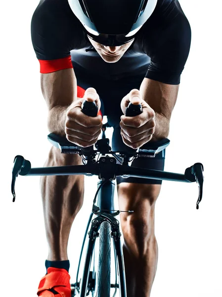Силуэт триатлона велосипедиста-триатлониста изолированный белый b — стоковое фото