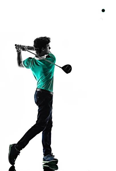 Az ember Golf golfozó Golf elszigetelt árnyék silhouette fehér háttér — Stock Fotó