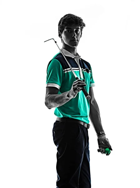 Uomo Golf golfista golf isolato ombra silhouette sfondo bianco — Foto Stock