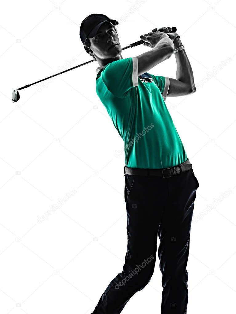 Man Golf golfer golfing isolated shadow silhouette white background