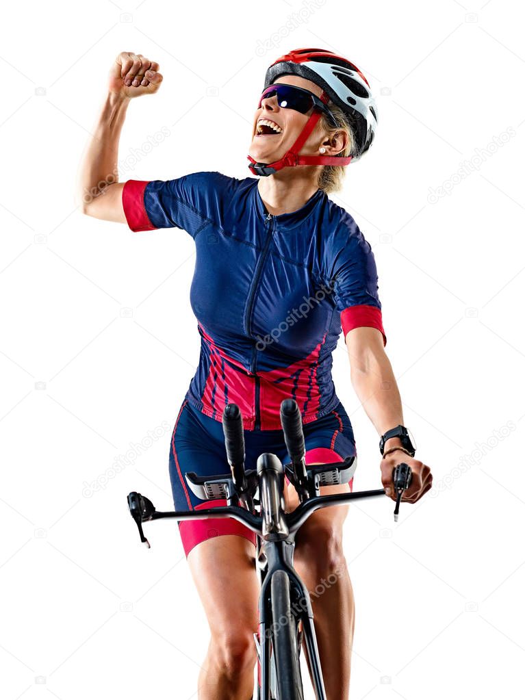 woman triathlon triathlete ironman athlete cyclist cycling isolated white background