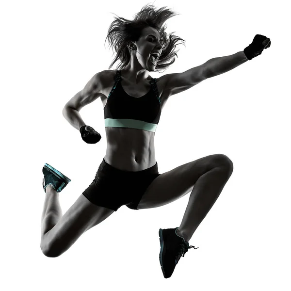 Cardio boxing treningu fitness ćwiczenia aerobik kobieta na białym tle — Zdjęcie stockowe