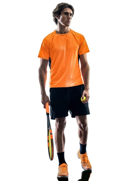 テニス プレーヤー男分離シルエット ホワイト バック グラウンド — ストック写真