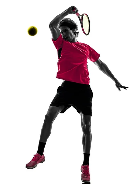 Tennis speler man silhouet geïsoleerd witte achtergrond — Stockfoto