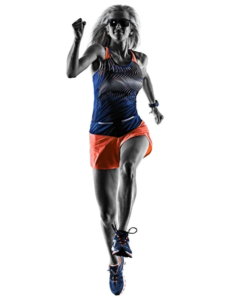 Szép nő Runner kocogó jogging futás elszigetelt fehér háttér — Stock Fotó