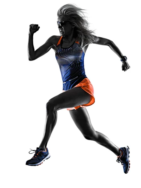 Красива жінка бігун бігун біжить ізольований білий фон — стокове фото