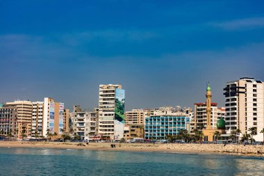 Sidon Saida ufuk çizgisi şehir deniz manzarası Güney Lübnan