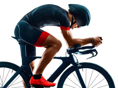 triatlon triatloncusu bisiklet silueti izole edilmiş beyaz arka plan