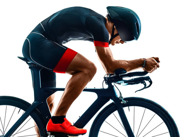 Силуэт велосипедиста триатлона велосипедиста изолированный белый фон