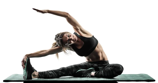 Mujer pilates ejercicios de fitness silueta aislada — Foto de Stock