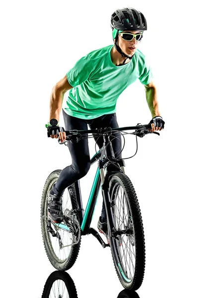 Tenager jongen mountain bike akoning geïsoleerd schaduwen — Stockfoto
