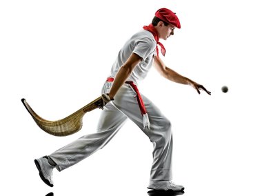 Jai alai Basque pelota Cesta Punta oyuncu izole adam silhouet
