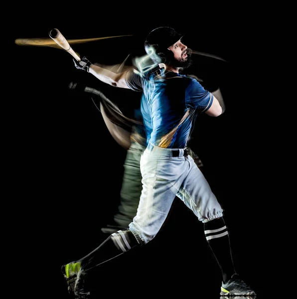 Baseball player mężczyzna na białym tle czarnym tle światła malarstwo — Zdjęcie stockowe