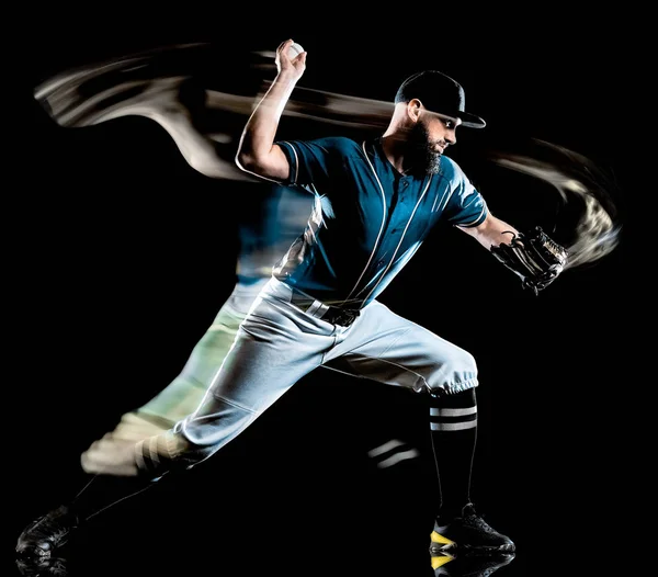 Baseball giocatore uomo isolato nero sfondo luce pittura — Foto Stock