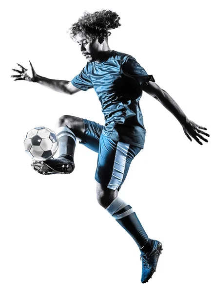 Jovem adolescente jogador de futebol homem silhueta isolado — Fotografia de Stock
