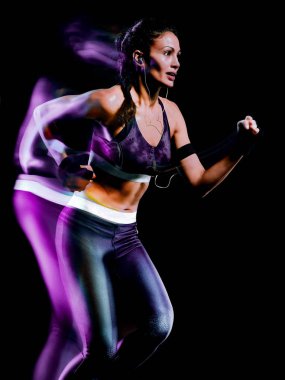 güzel kadın runner jogger izole siyah arka plan koşma koşu