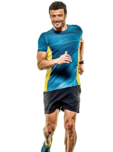 Maturo uomo corsa corridore jogging jogger isolato sfondo bianco — Foto Stock