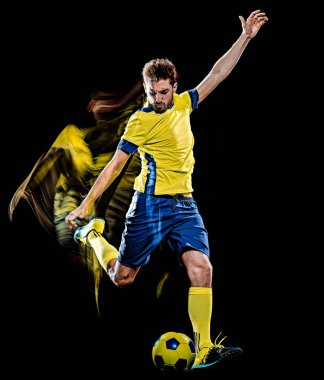 Kafkasyalı futbolcu siyah arka plan ışıklandırma resmini izole etti