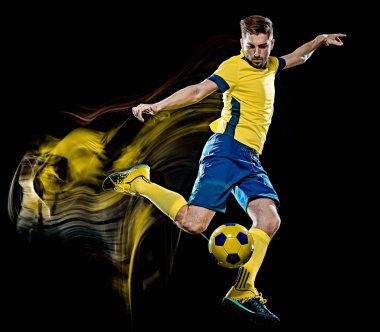 Kafkasyalı futbolcu siyah arka plan ışıklandırma resmini izole etti