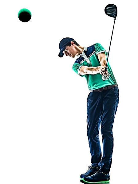 Man Golf golfer golfen geïsoleerde witte achtergrond — Stockfoto