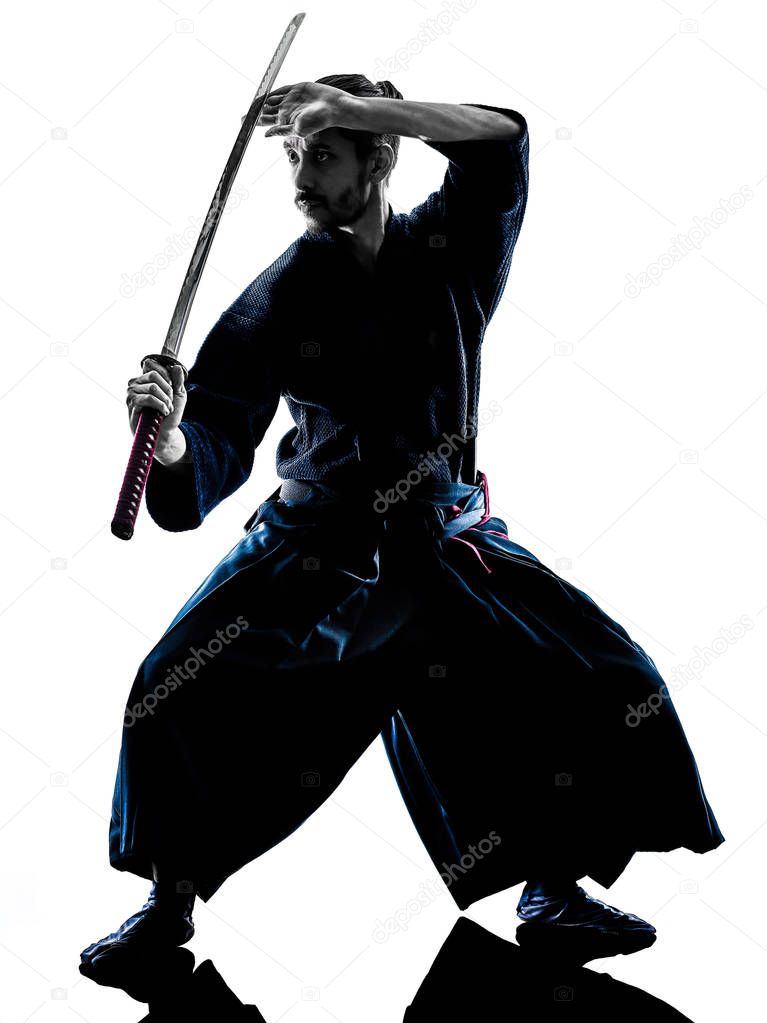 man laido Katori Shinto ryu isolated shadow silhouette white background