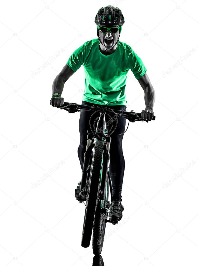 tenager boy mountain bike bking isolated shadows