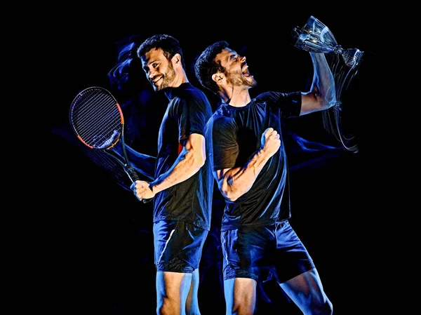 Tennis giocatore uomo luce pittura isolato nero sfondo — Foto Stock