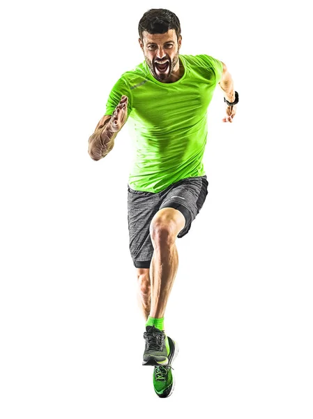 Man runner Running jogger jogging geïsoleerde silhouet witte achtergrond — Stockfoto