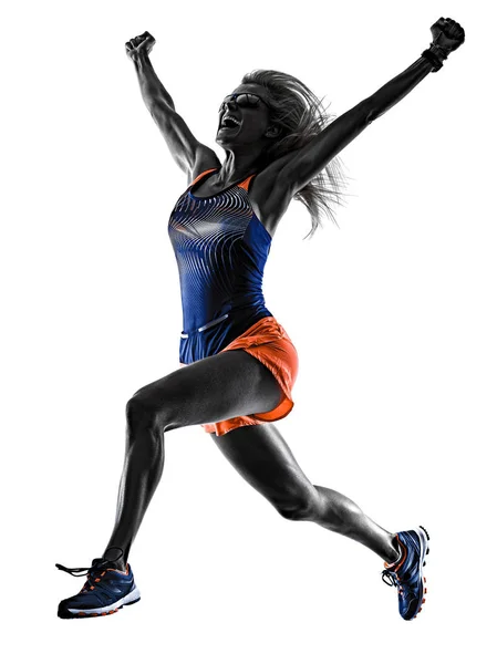 Krásná ženská běžkyně běhala běhat s osamělé bílé pozadí — Stock fotografie