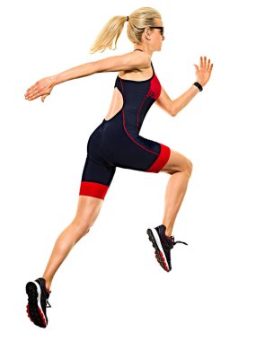 Triatlon beyaz izole kadın koşu arka plan