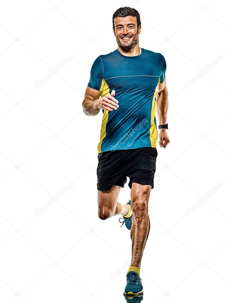 mature man running runner jogging jogger isolated white background