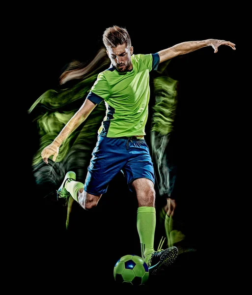 Kafkasyalı futbolcu siyah arka plan ışıklandırma resmini izole etti