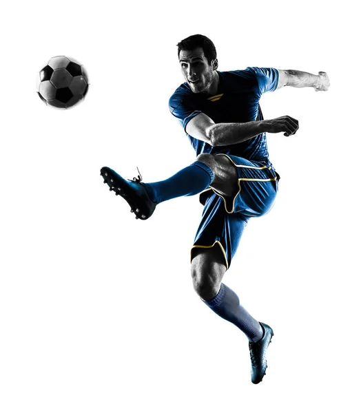 Voetbal speler man schoppen silhouet geïsoleerd — Stockfoto