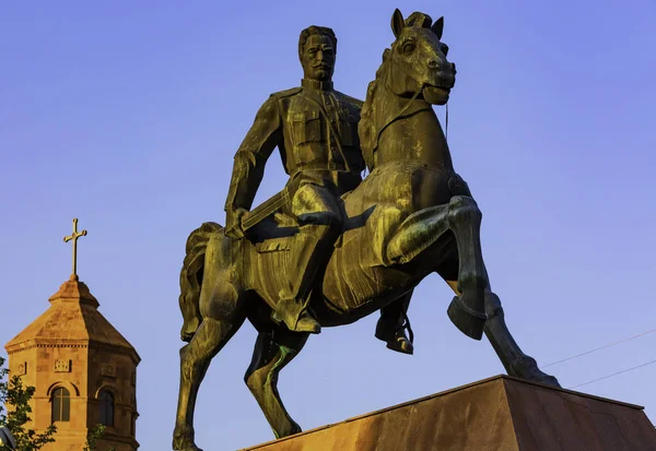 Vartan Mamikonian statue Vartanants Square Gyumri Shirak Armenia landmark — Stock Photo, Image