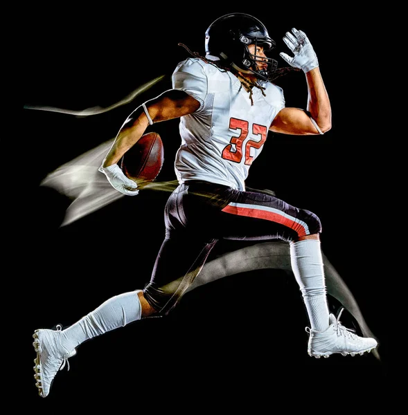 Американський футбол player людина ізольований чорний фон світла картина — стокове фото