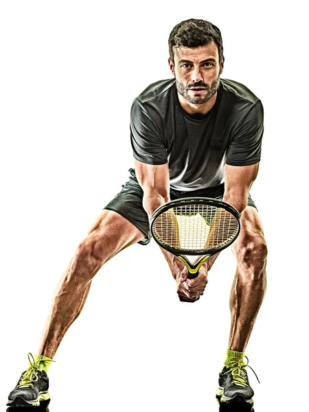 Mature tennis player man isolated white background — Stock Photo, Image