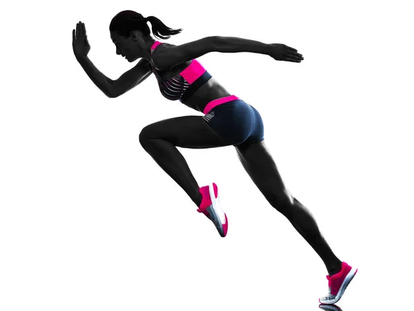 Молодая женщина бегун бег трусцой легкой атлетике изолированный белый фон — стоковое фото