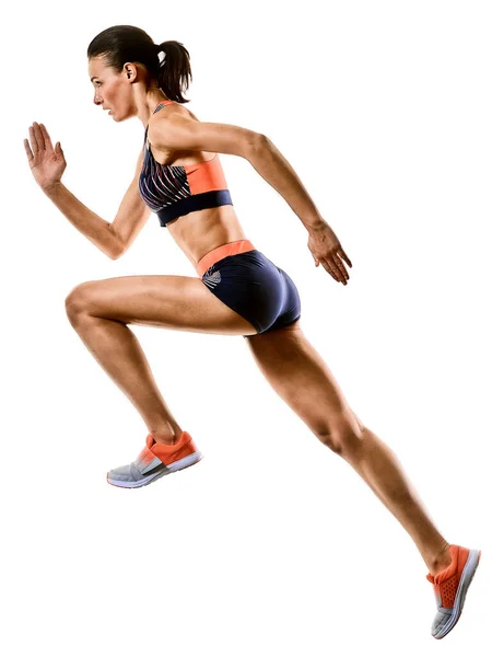 Mujer joven corredor corriendo corredor jogging atletismo aislado fondo blanco — Foto de Stock