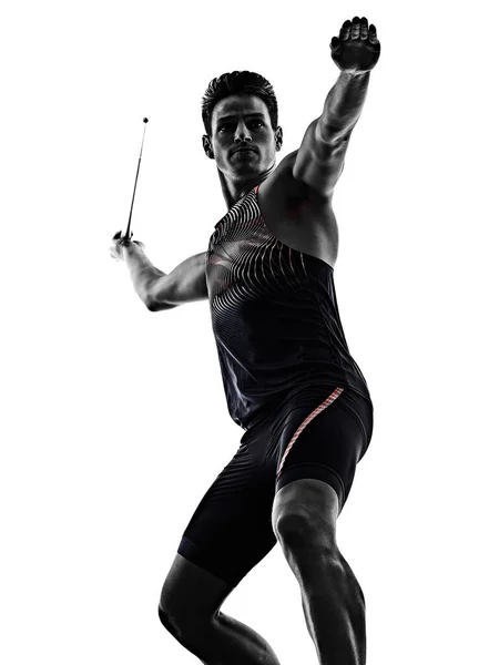 Young man athletics Javelin athlete isolated white background — Stock Photo, Image
