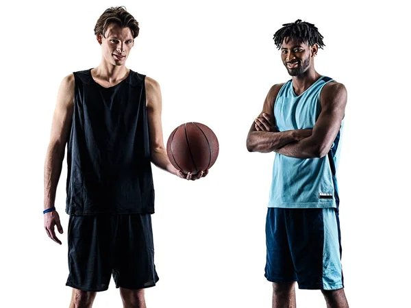 Basket spelare män isolerade siluett skugga — Stockfoto