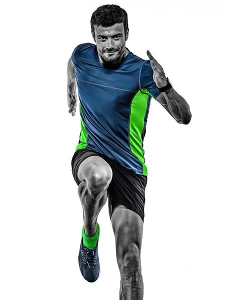 Volwassen man running runner joggen jogger geïsoleerde wit achtergrond — Stockfoto