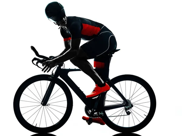 Triathlet Triathlon Radrennfahrer Silhouette isoliert weißen Hintergrund — Stockfoto