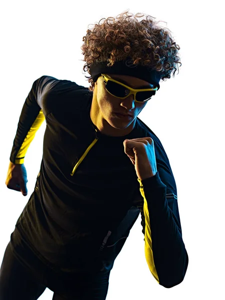 Youg runner jogger hardlopen joggen man silhouet geïsoleerde witte achtergrond — Stockfoto